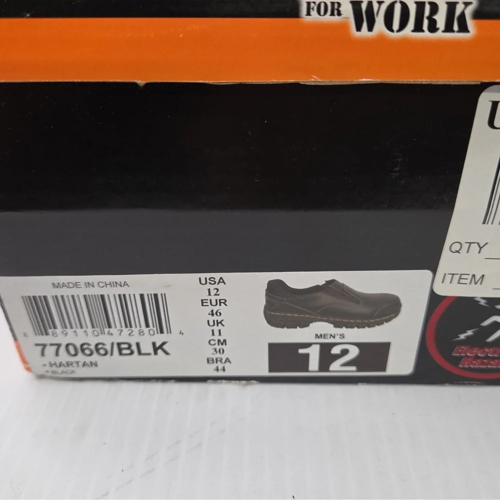 Skechers Work Hartan 77066 Men's Steel Toe Black Leather Safety Shoes Size 12